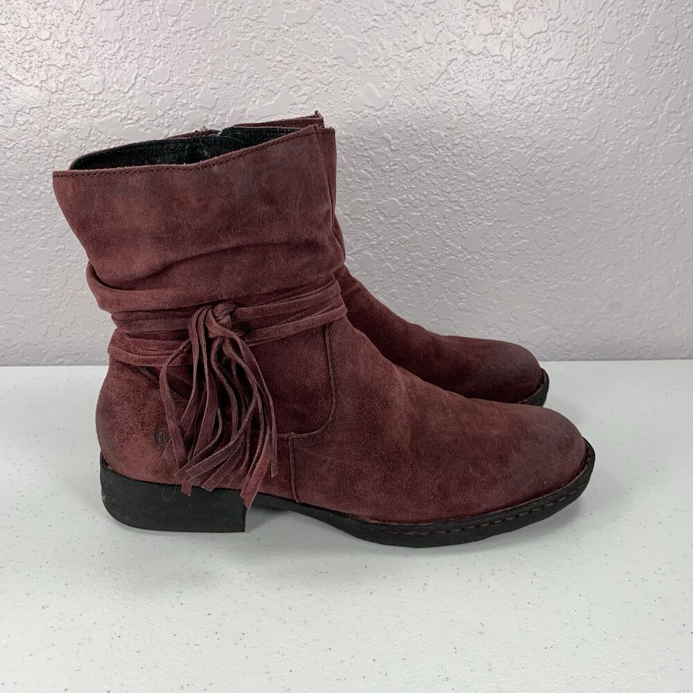 Born Cross Tassel Boots Womens 9.5 Red Suede Slouch Western